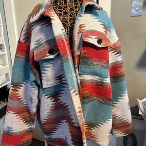 SHEIN Multicolor Zigzag Utility Jacket